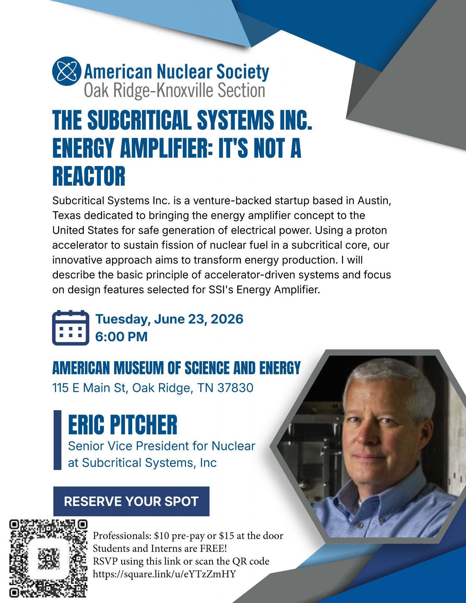 Flyer for the June 23, 2026 OR/K ANS dinner meeting with Eric Pitcher