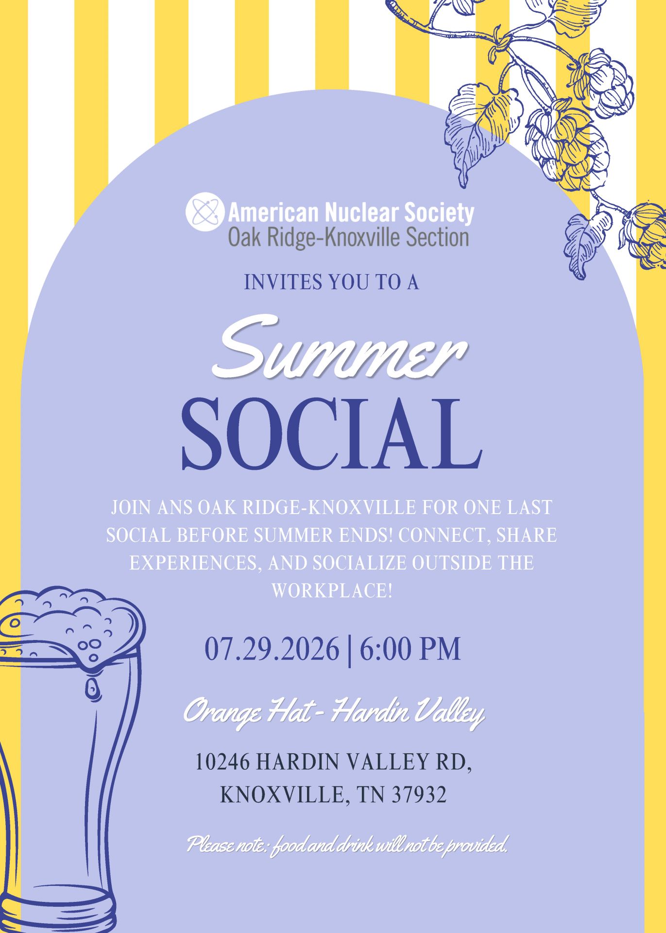 Flyer for the July 29, 2026 OR/K ANS summer social at Orange Hat - Hardin Valley